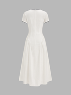 Bow Detail Cotton Cheongsam Midi Dress with Elegant Embroidery Detail