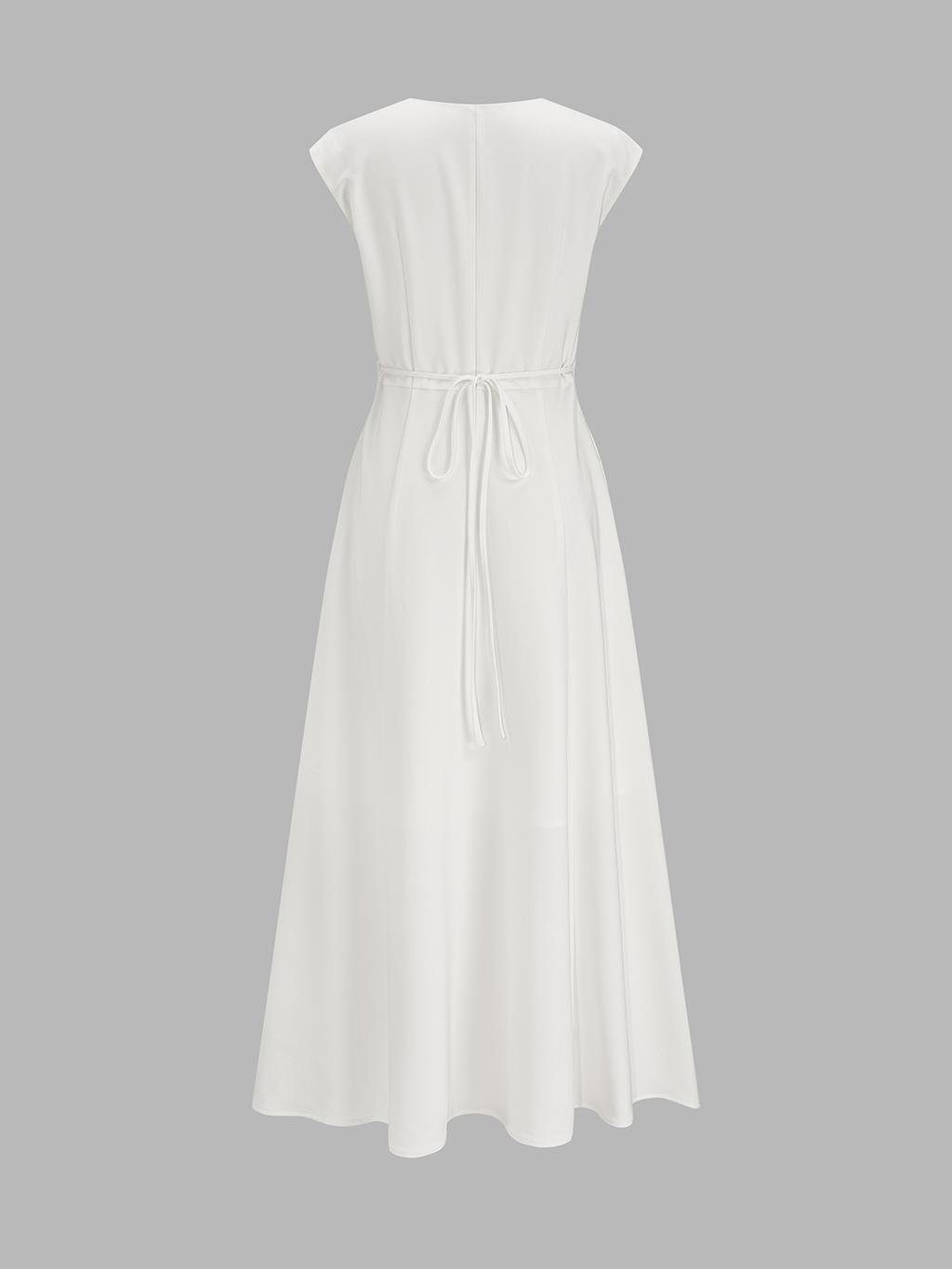 V Neck Cap Sleeve Midi Dress with Side Slit Detail
