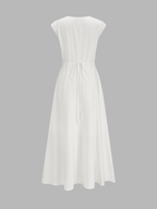 V Neck Cap Sleeve Midi Dress with Side Slit Detail