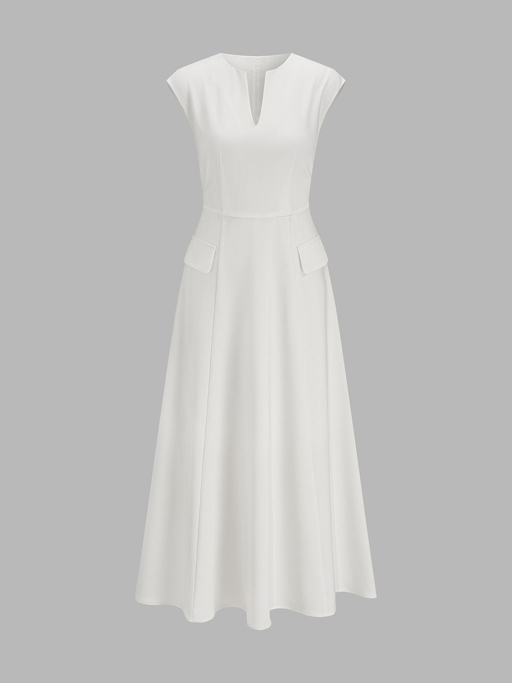 V Neck Cap Sleeve Midi Dress with Side Slit Detail