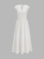V Neck Cap Sleeve Midi Dress with Side Slit Detail