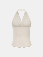 Linen Blend Halter Ruched Top & Pants Set for Women Summer Casual