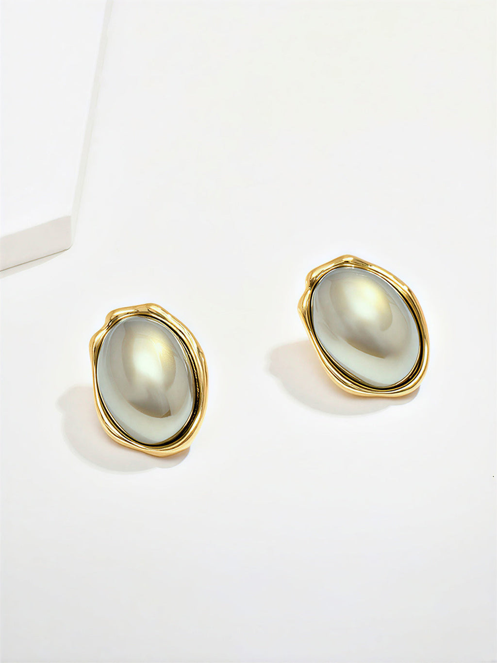 Irregular Frame Oval Stud Earrings Handcrafted Unique Design