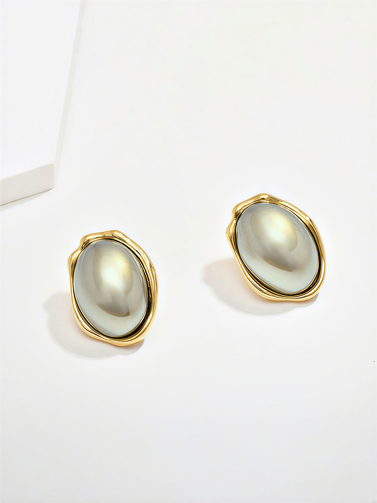 Irregular Frame Oval Stud Earrings Handcrafted Unique Design
