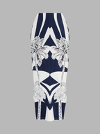 Printed V-Neck Top & Ruched Midi Skirt Set for Women's Fashion
