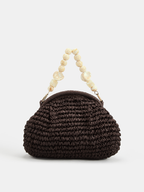 Enhanced Design Marble Bead Chain Straw Woven Handbag for Summer Beach