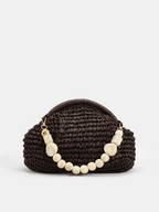 Enhanced Design Marble Bead Chain Straw Woven Handbag for Summer Beach