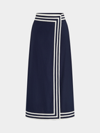 Cotton Peplum Top & Striped Midi Skirt Set for Women Summer Casual