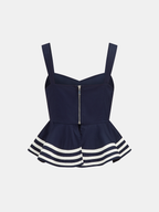 Cotton Peplum Top & Striped Midi Skirt Set for Women Summer Casual