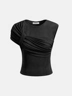Asymmetrical Draped Ruched Top for Women Casual Wear