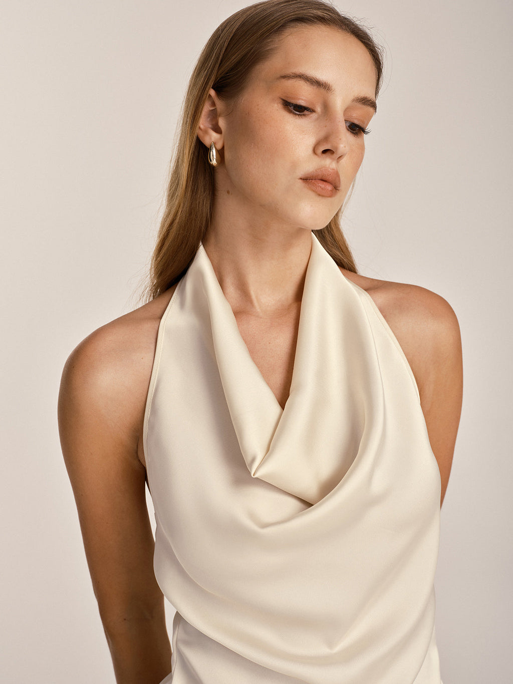 Lace Trim Satin Cowl Neck Top & Mermaid Skirt Set for Elegant Evenings