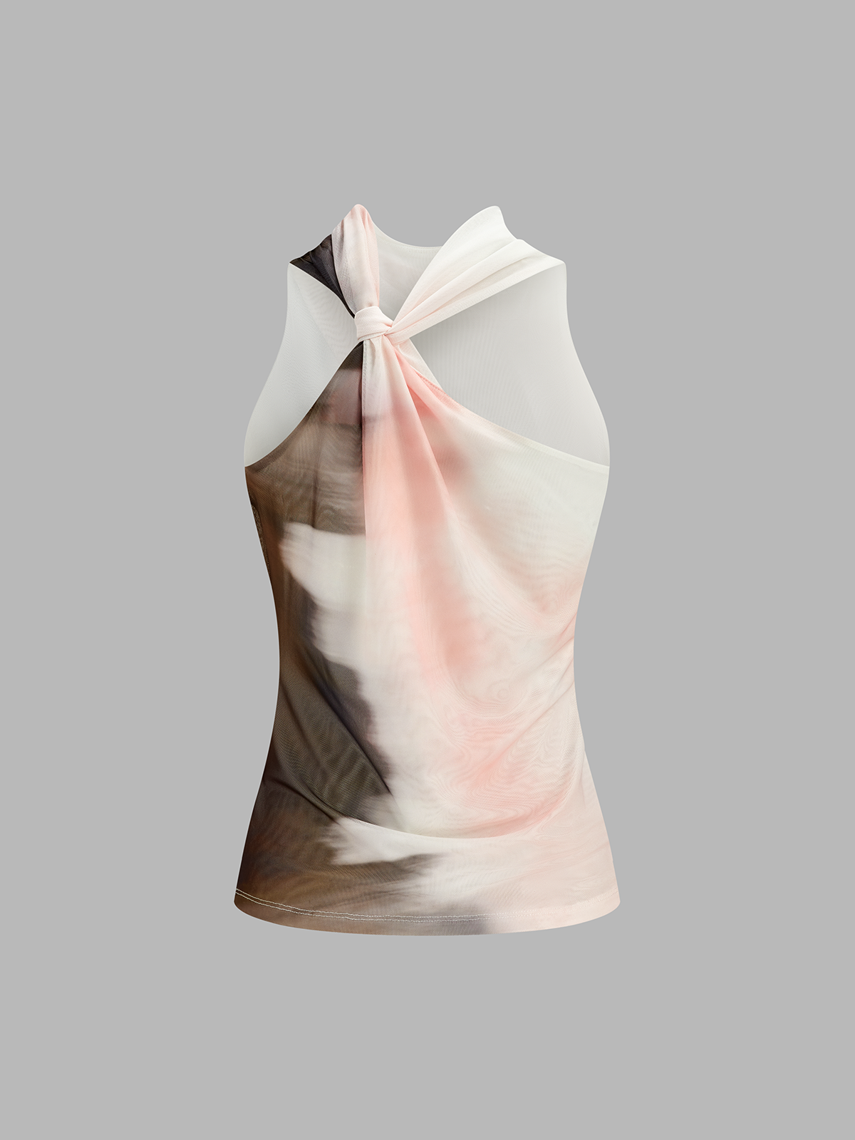 Tie-Dye Mesh Cowl Neck Sleeveless Top Fashion Apparel