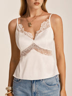 Lace Trim Satin Cami Top with Adjustable Straps