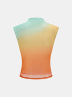 Rainbow Gradient Mesh Ruched Tank Top for Women, Slim Fit Style