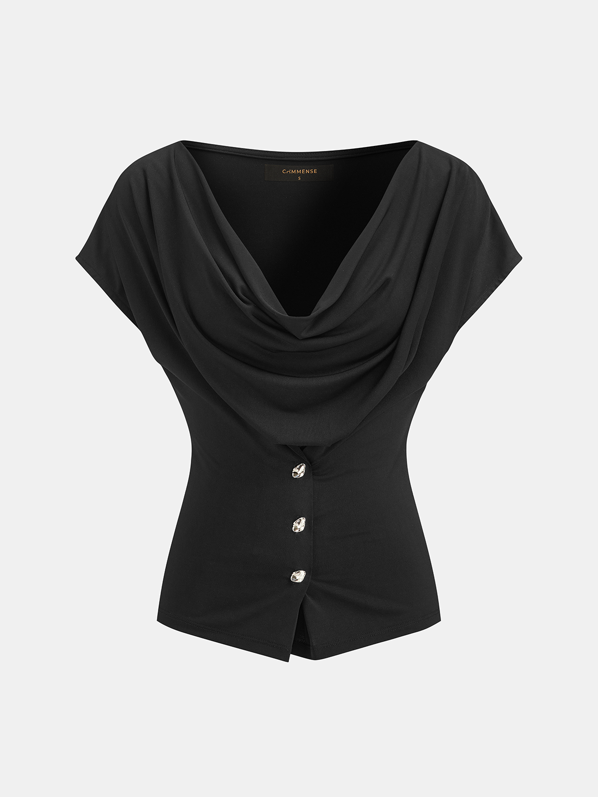 Cowl Neck Fitted Buttoned Blouse with Long Sleeves for Women