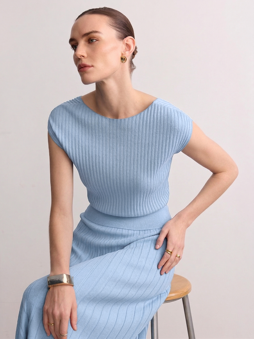 Cap Sleeve Ribbed Knit Top for Women Casual Wear