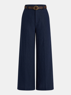Belted Linen-Blend Wide-Leg Pants for Women, Summer Casual Fit