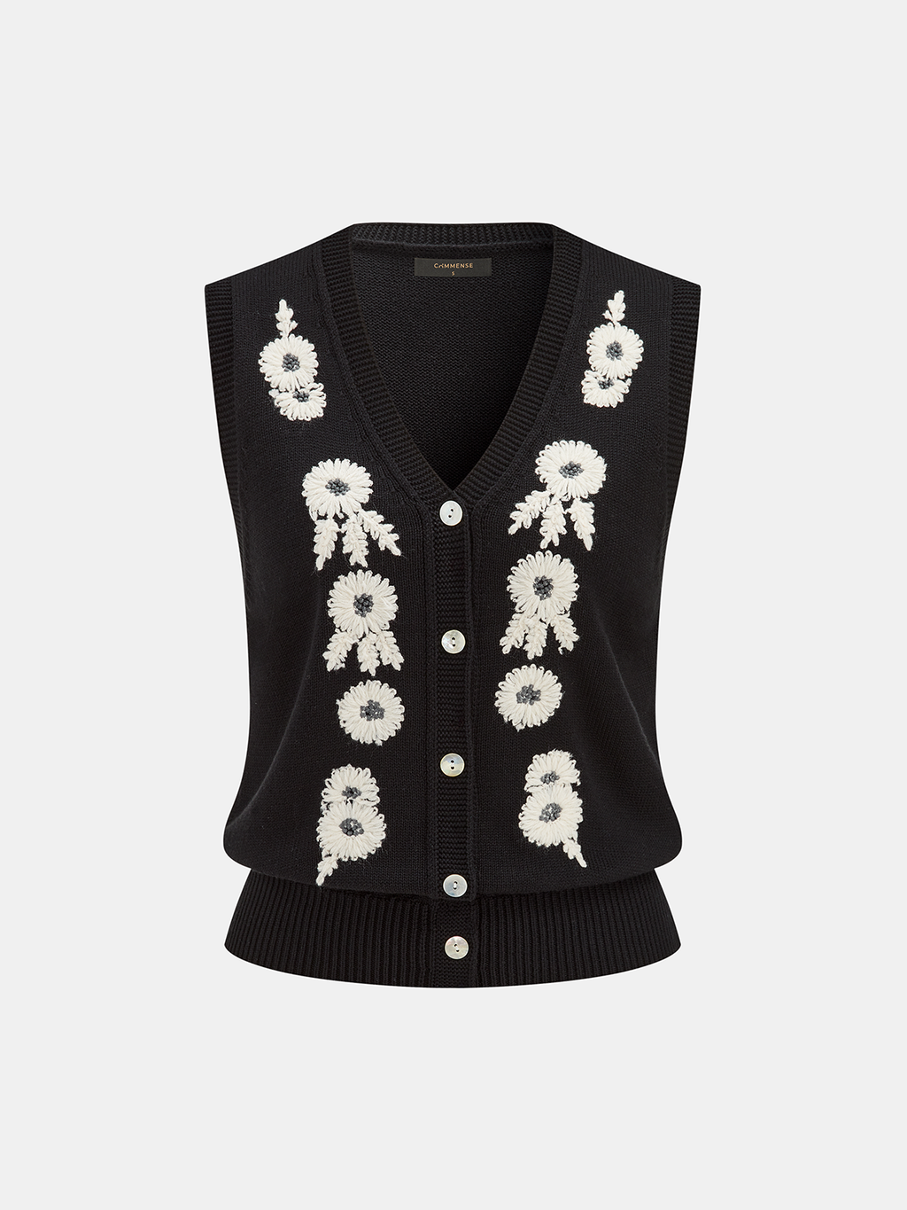 3D Floral Embroidered V-Neck Knit Vest for Women Casual Layering
