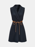 Belted Wrap Linen Blend Sleeveless Mini Dress for Women Summer Casual