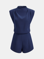 Draped Sleeveless Mock Neck Romper for Evening Wear