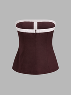 Cotton Linen Contrast Trim Tube Top & Pants Set Casual Women's Outfit