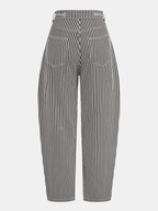 Striped Patchwork Drawstring Barrel Pants Comfortable Relaxed Fit Unisex