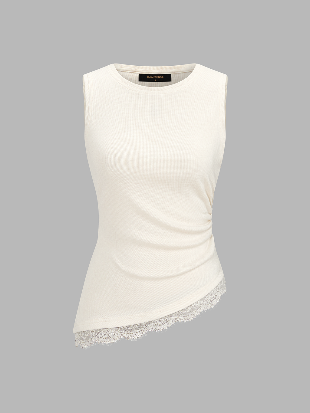 Ruched Asymmetric Lace Trim Tank Top for Women Casual Wear