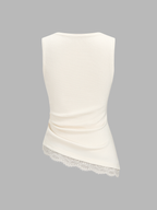 Ruched Asymmetric Lace Trim Tank Top for Women Casual Wear