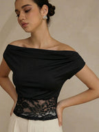Off Shoulder Lace Cropped Blouse for Summer Casual Wear