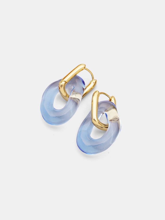 Transparent Glass Gold-Tone Link Hoop Earrings, Elegant Lightweight Statement Accessory