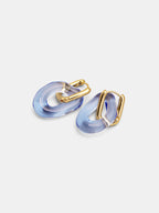 Transparent Glass Gold-Tone Link Hoop Earrings, Elegant Lightweight Statement Accessory