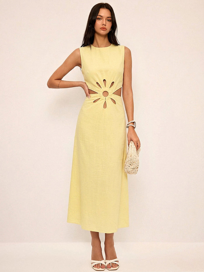 Cutout Waist Sleeveless Maxi Dress for Elegant Evening Wear