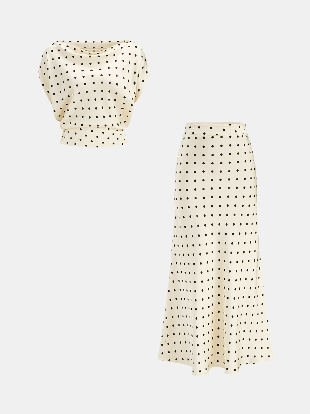 Polka Dot Cowl Neck Top & Maxi Skirt Set for Women, Elegant Full-Length Outfit