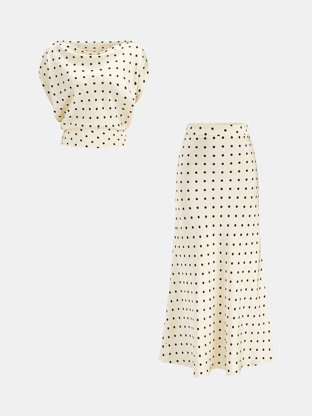 Polka Dot Cowl Neck Top & Maxi Skirt Set for Women, Elegant Full-Length Outfit