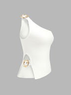 One Shoulder Cut-Out Buckle Tank Top with Side Detailing