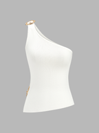 One Shoulder Cut-Out Buckle Tank Top with Side Detailing