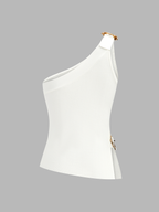 One Shoulder Cut-Out Buckle Tank Top with Side Detailing