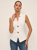 Textured Stand Collar Button Front Vest with Side Pockets for Men