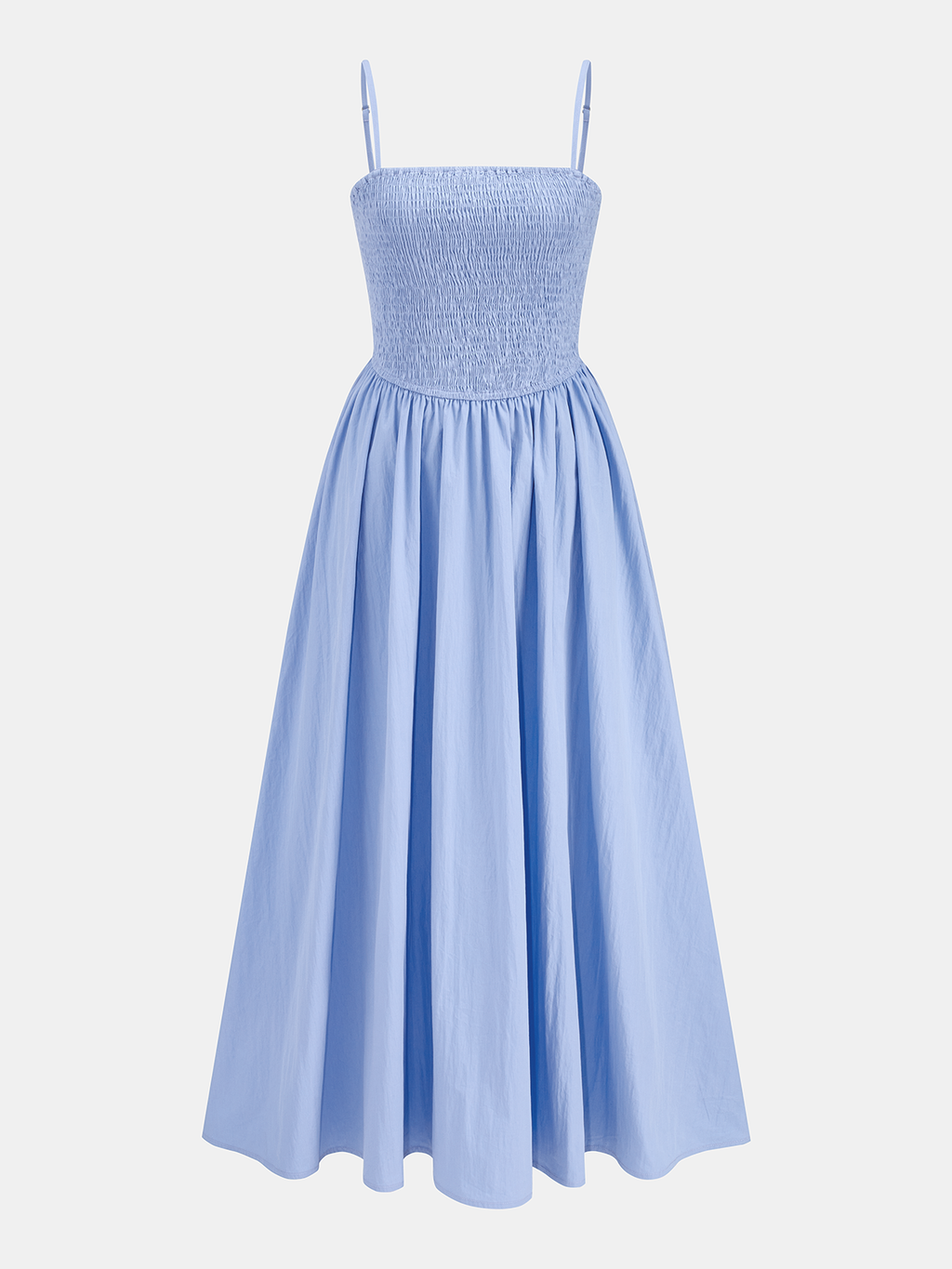 Cotton Blend Smocked Cami Maxi Dress with Adjustable Straps and Flowy Skirt