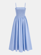 Cotton Blend Smocked Cami Maxi Dress with Adjustable Straps and Flowy Skirt