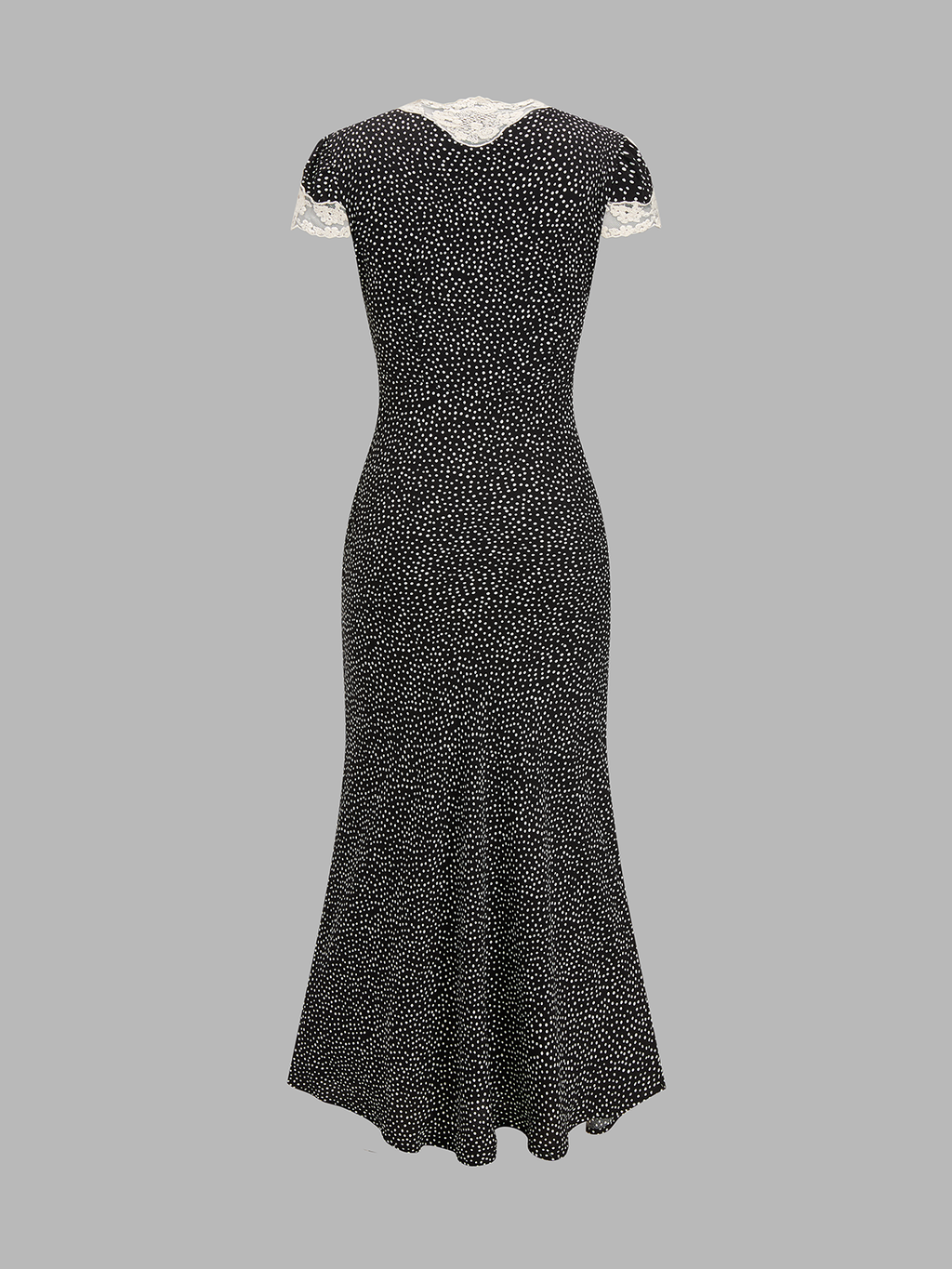 Polka Dot Lace V-Neck Midi Dress with Ruffle Sleeves and Belt