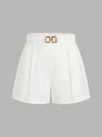 Mid Waist Metal Buckle A-Line Shorts for Women Casual Summer