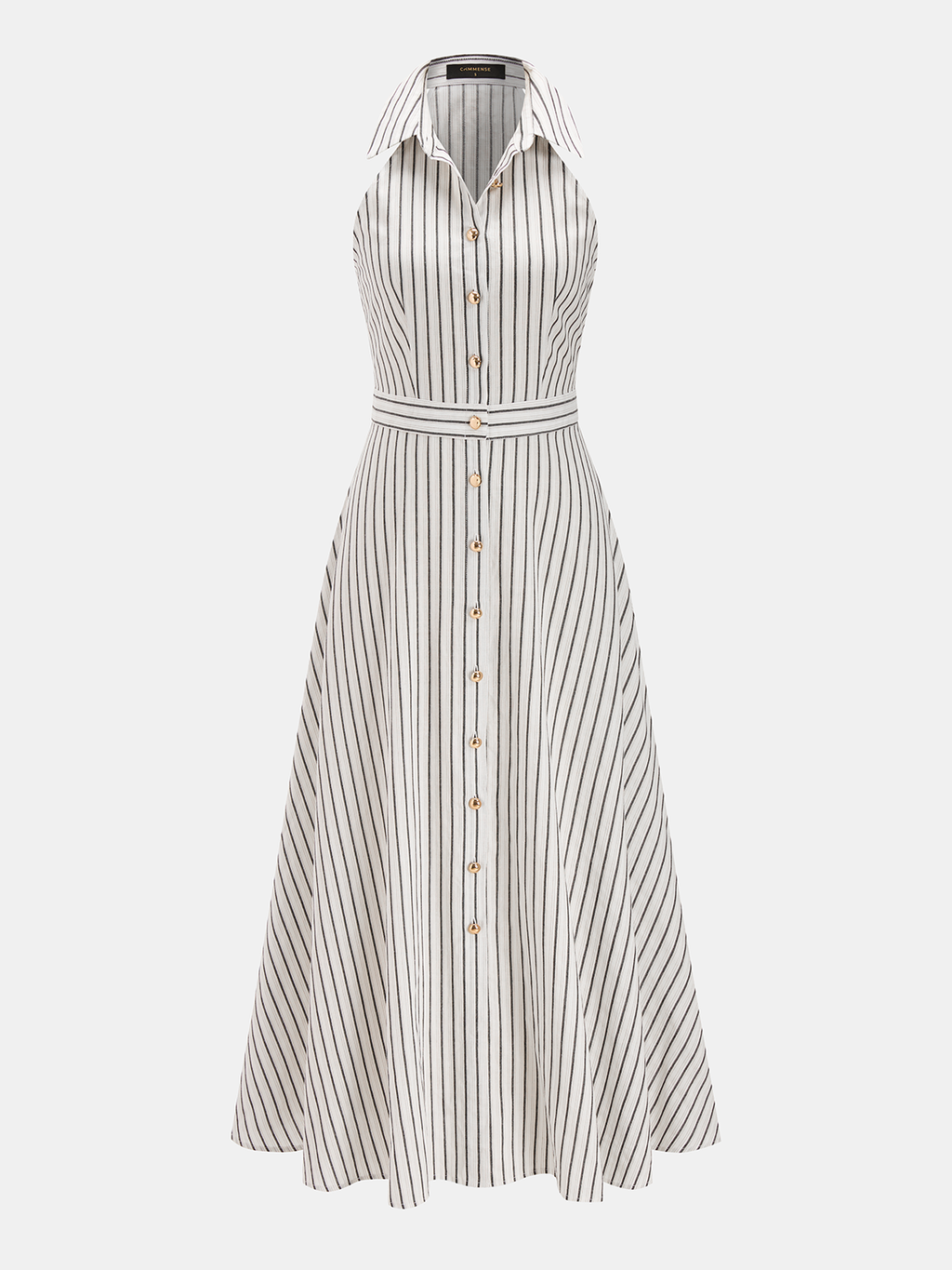 Striped Cotton Buttoned Maxi Dress with Side Pockets and Belt
