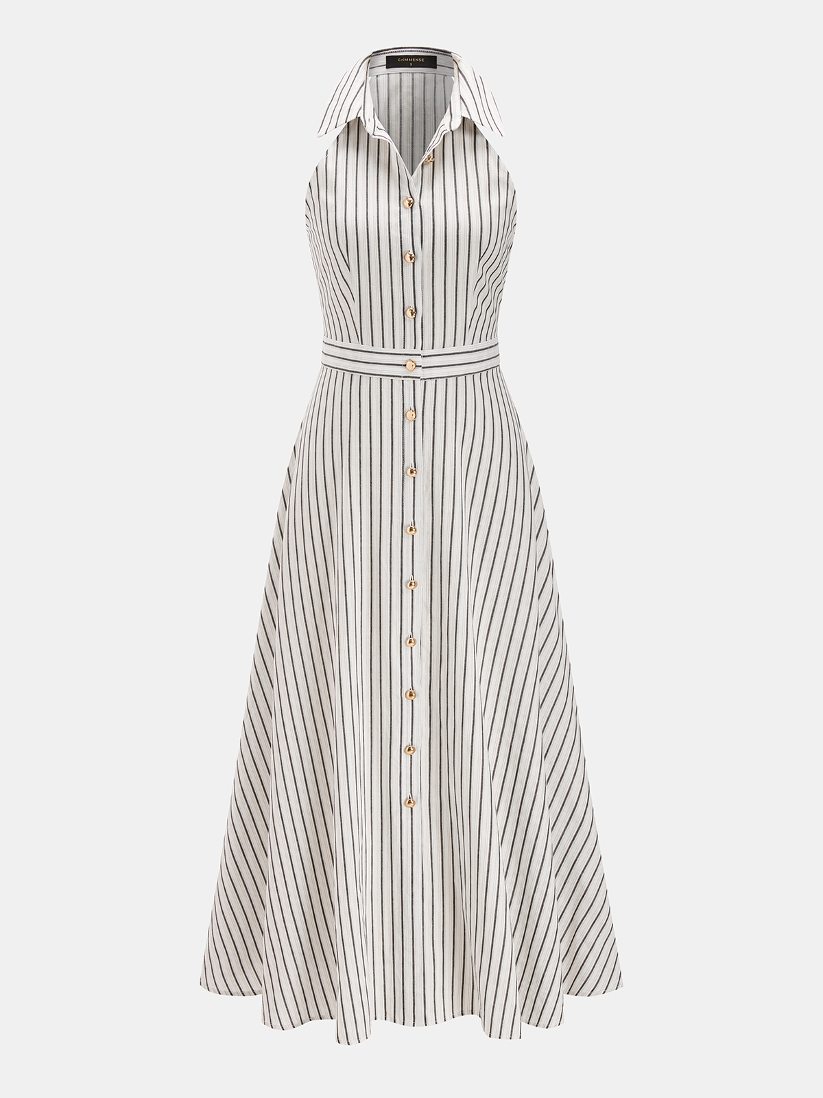 Striped Cotton Buttoned Maxi Dress with Side Pockets and Belt