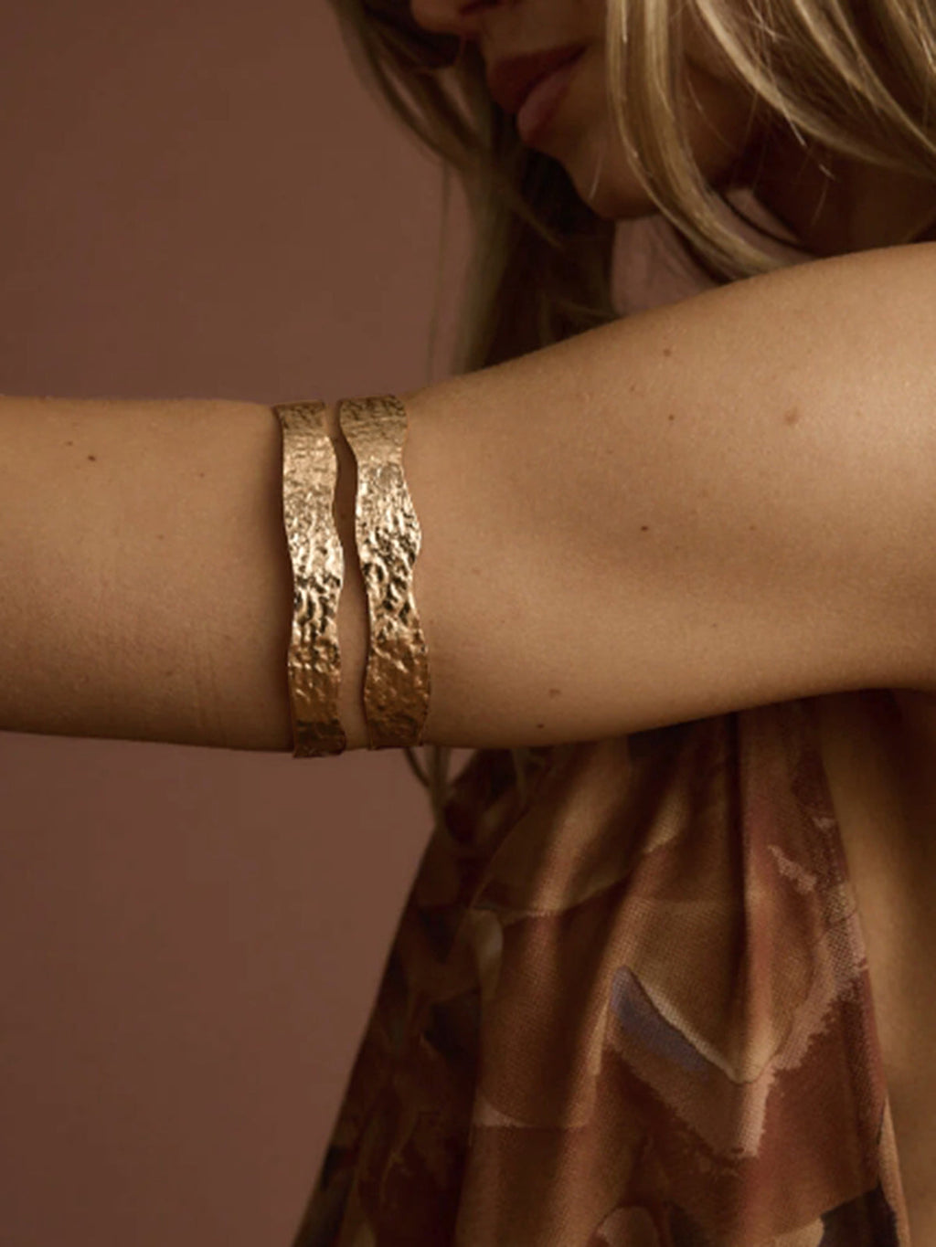 Hammered Double Layer Arm Cuff Adjustable Statement Bracelet