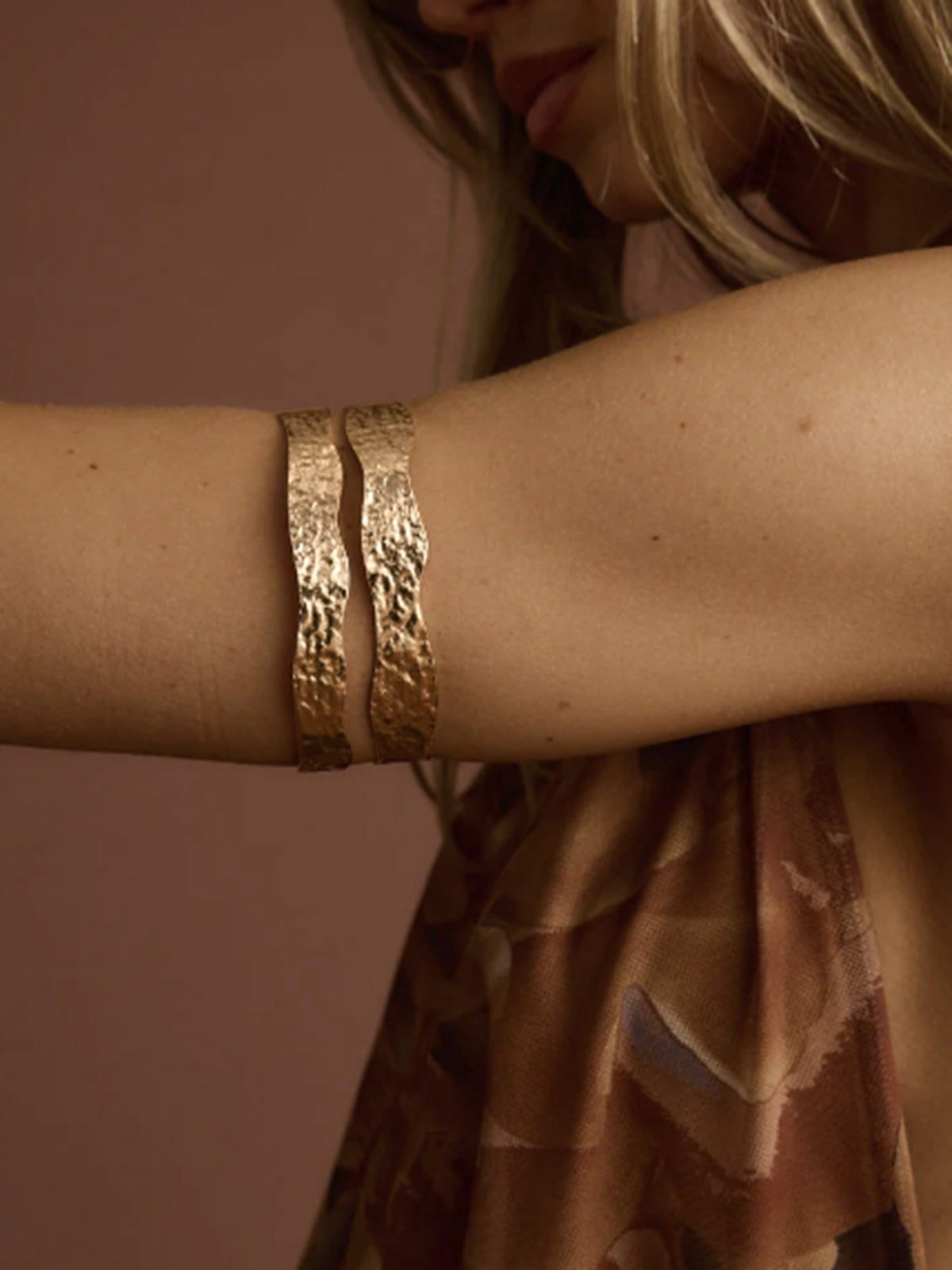 Hammered Double Layer Arm Cuff Adjustable Statement Bracelet