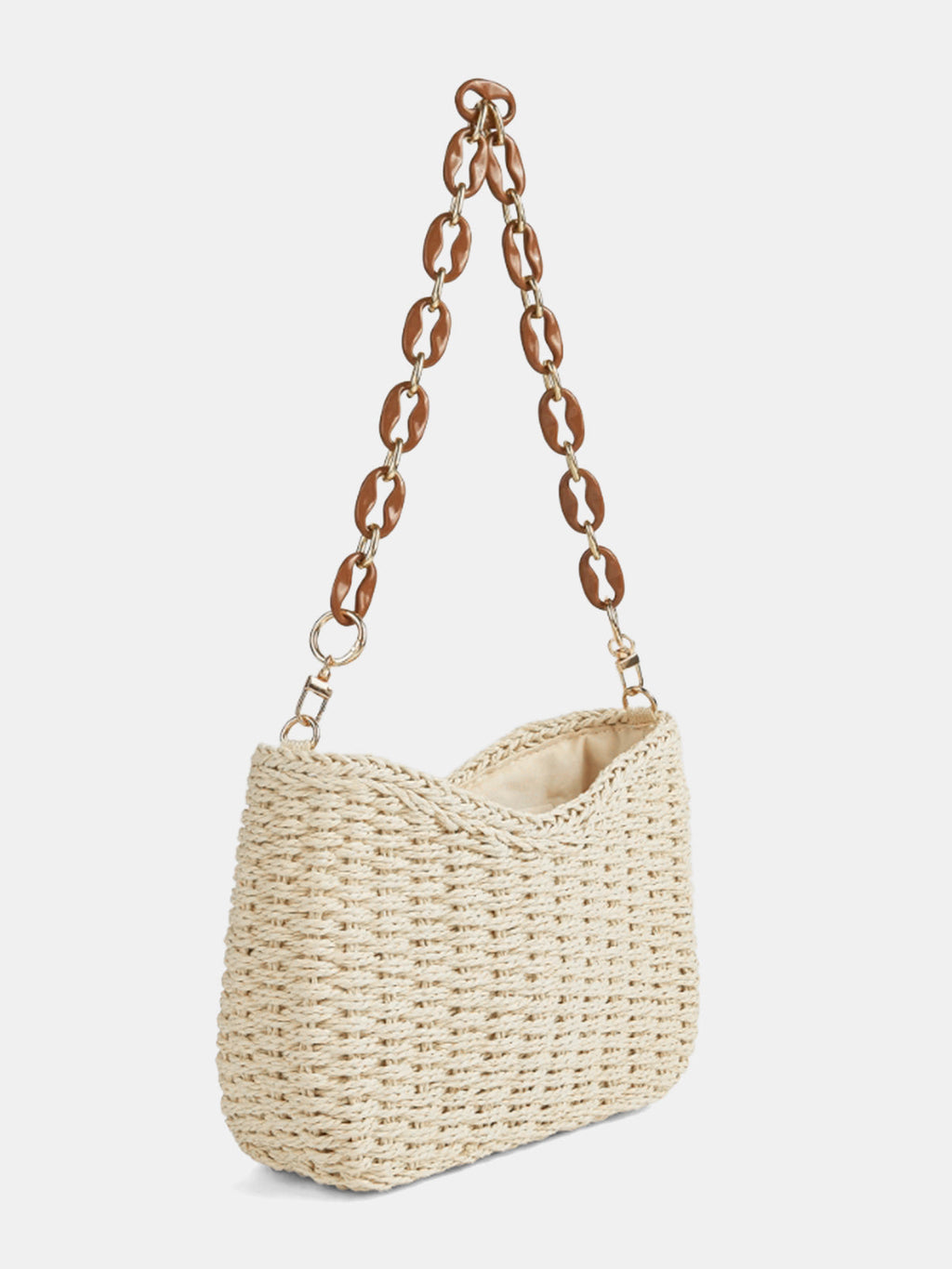 Chain Strap Straw Woven Shoulder Bag for Summer Outfits and Beach Trips