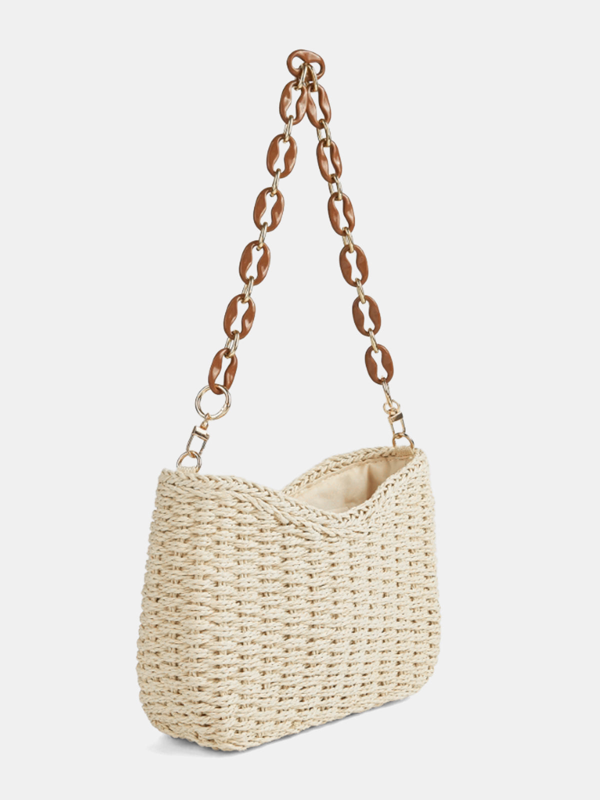 Chain Strap Straw Woven Shoulder Bag for Summer Outfits and Beach Trips