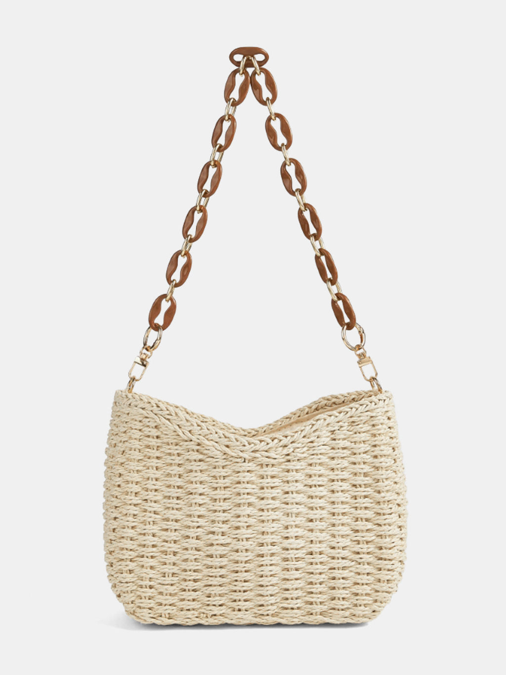 Chain Strap Straw Woven Shoulder Bag for Summer Outfits and Beach Trips