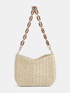 Chain Strap Straw Woven Shoulder Bag for Summer Outfits and Beach Trips